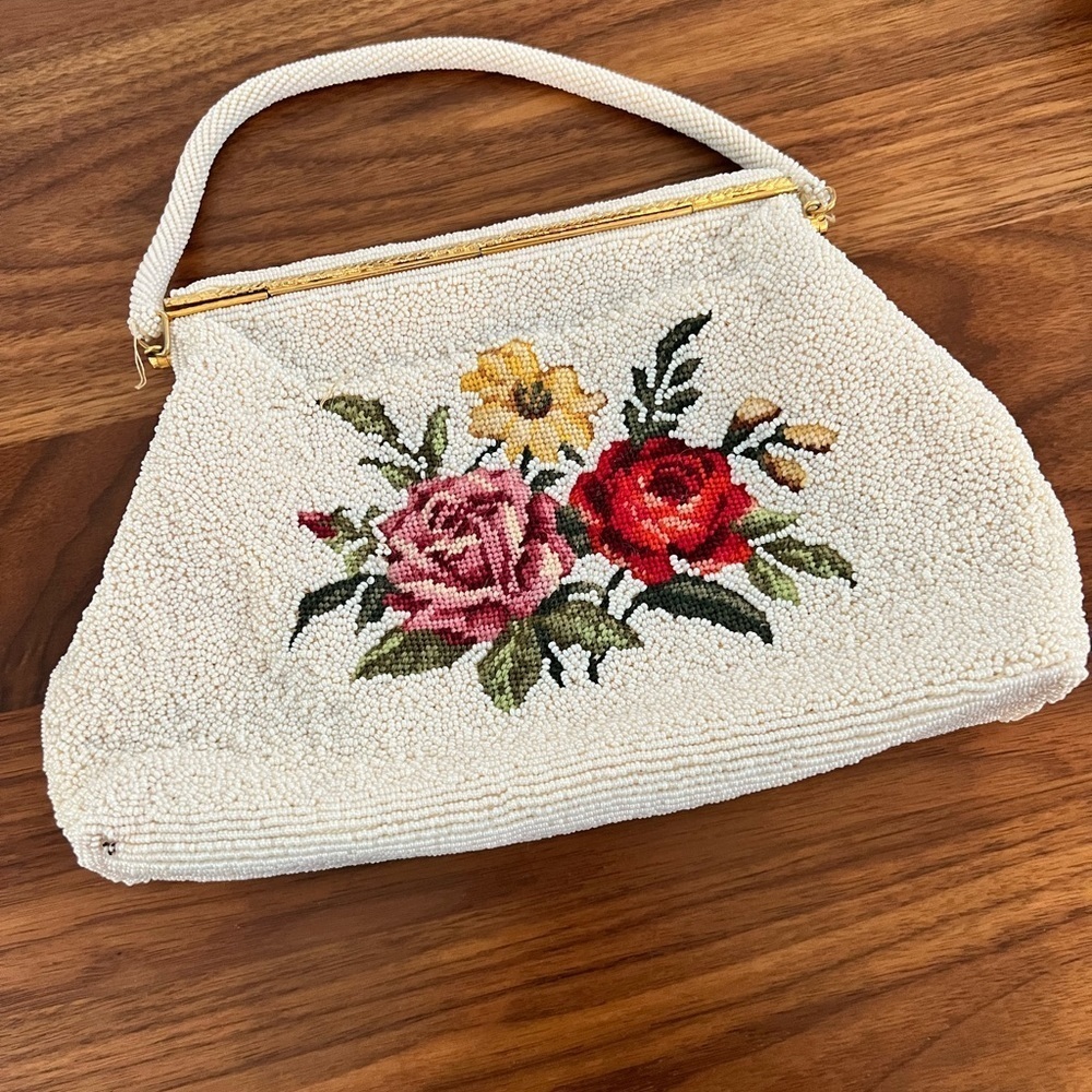 Vintage Handbag with Beaded Sequence and Embroidery‎